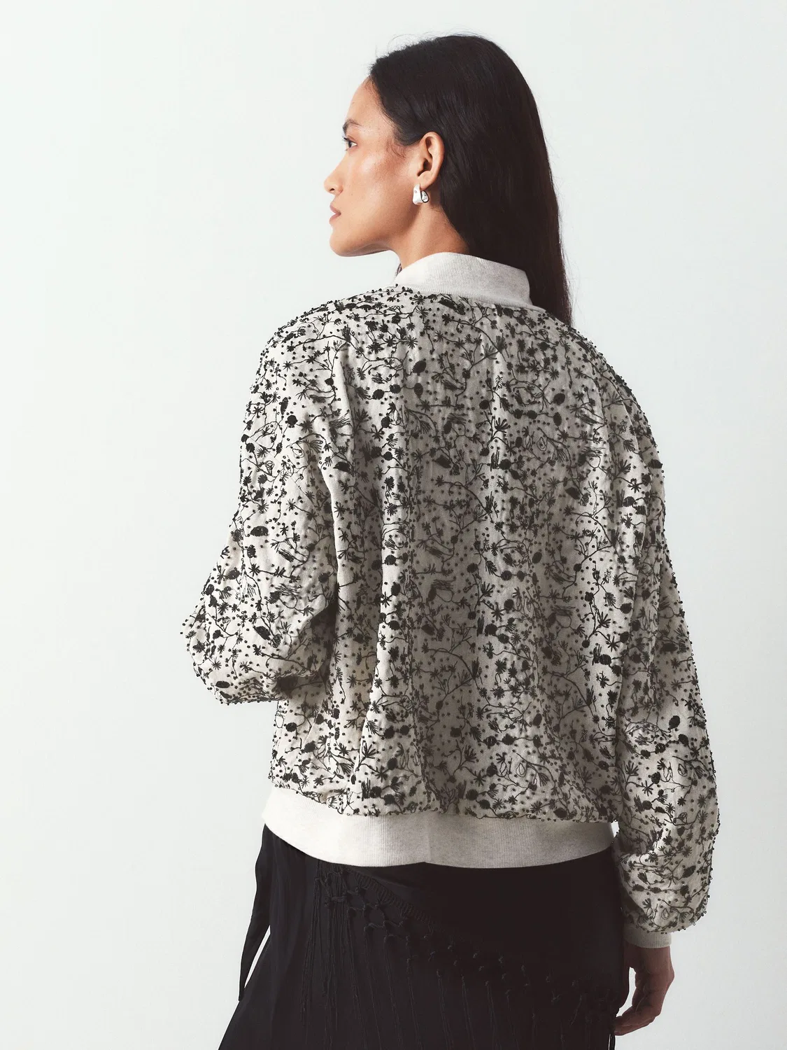 Бомбер с вышивкой бисером, Beaded Bomber Jacket Next, Белый/Черный — фото 3