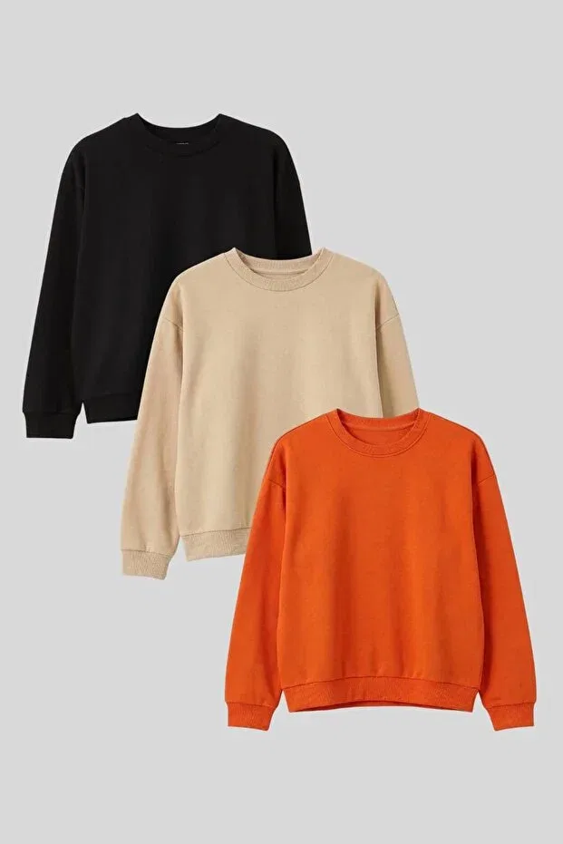 Детские свитшот с длинным рукавом 3-комплект Economical 3-pack orange-beige-black unisex baby and kids sweatshirt - ages 1-8 John Lock, Orange-Beige-Black