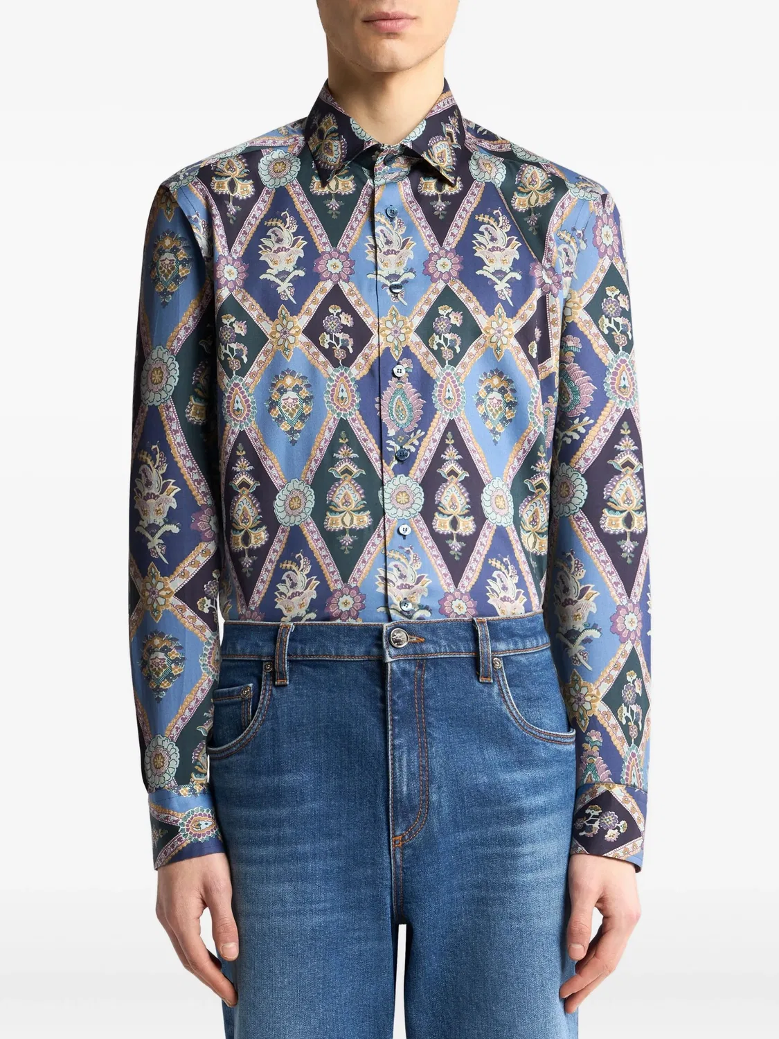 Хлопковая рубашка с пейсли, синяя ETRO, синий — фото 2