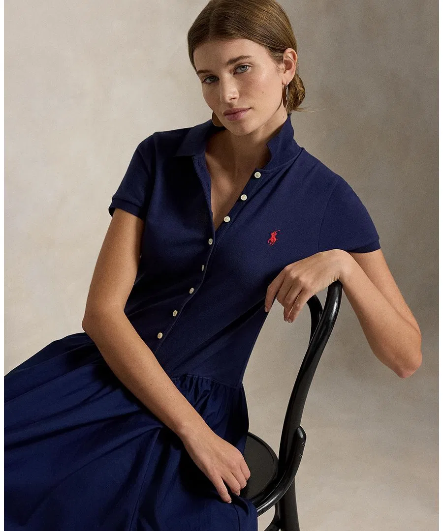 Женское платье-поло с контрастными тканями Polo Ralph Lauren, Newport Navy — фото 4