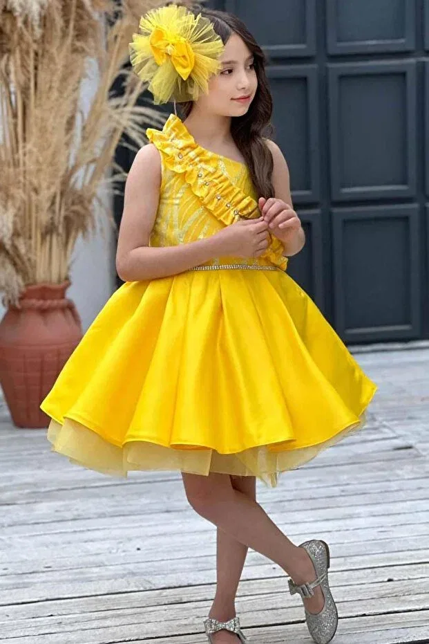 Детское платье для девочек с одним плечом Basics Riccotarz, Yellow