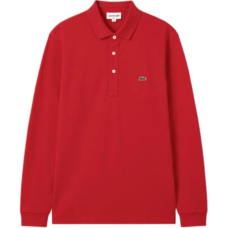 Мужское поло Lacoste с коротким рукавом, классический воротник, красный