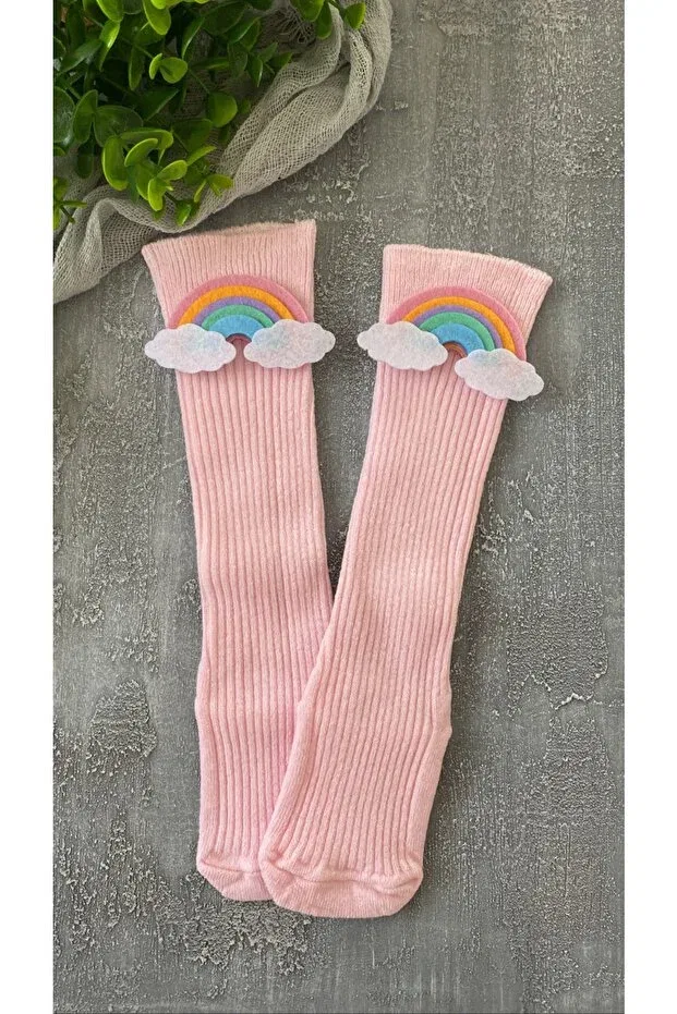 Детские носки для девочек с принтом Rainbow Selda Aksesuar, Powder Pink