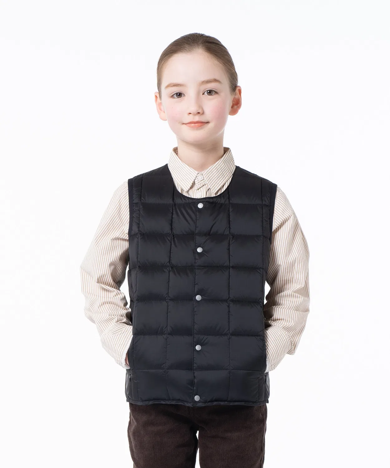Детский стеганый жилет с утеплителем из пуха, модель Basic Crew Neck Inner Down TAION, Black