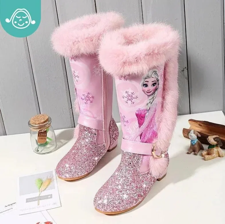 Детские зимние сапоги для девочек с принтом Dids snow boots, Pink Glitter — фото 3