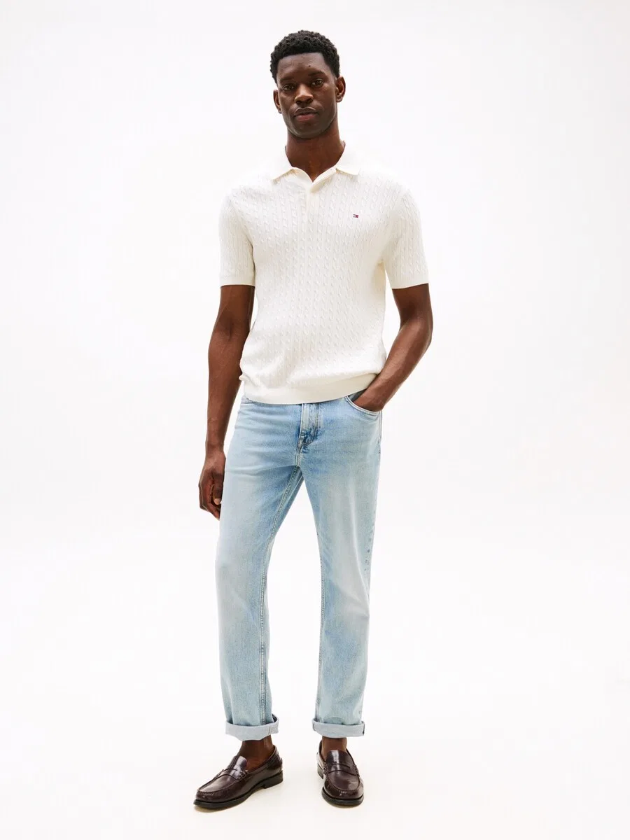 Рубашка TOMMY HILFIGER 'Cable Short Sleeve' белого цвета — фото 4