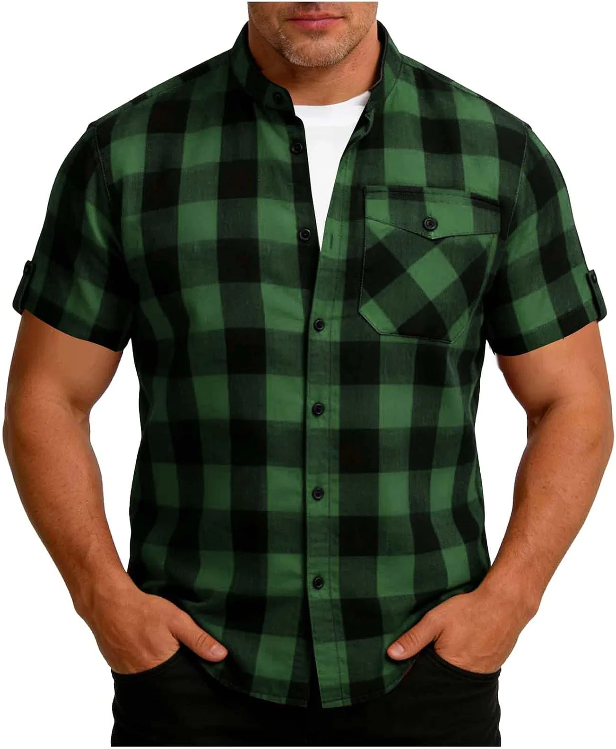 Мужская рубашка с коротким рукавом Buffalo Plaid, армейский зелёный