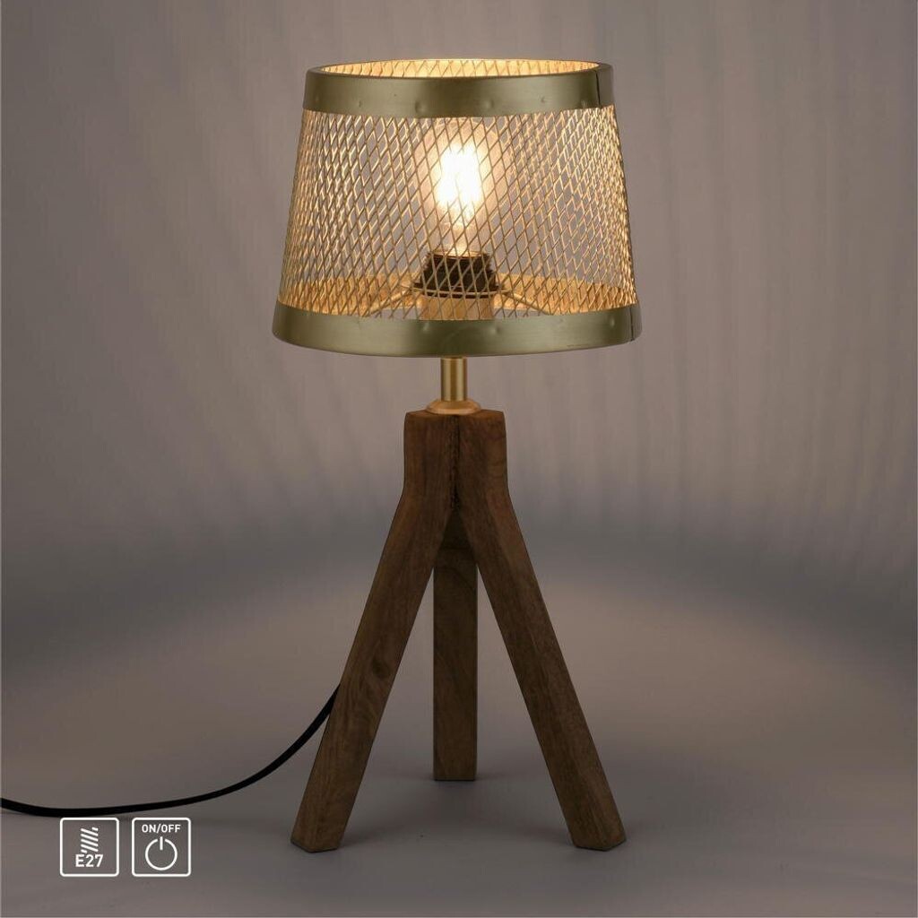 

Настольная лампа Just Light Frederik из матовой латуни и естественного темного цвета E27, золото