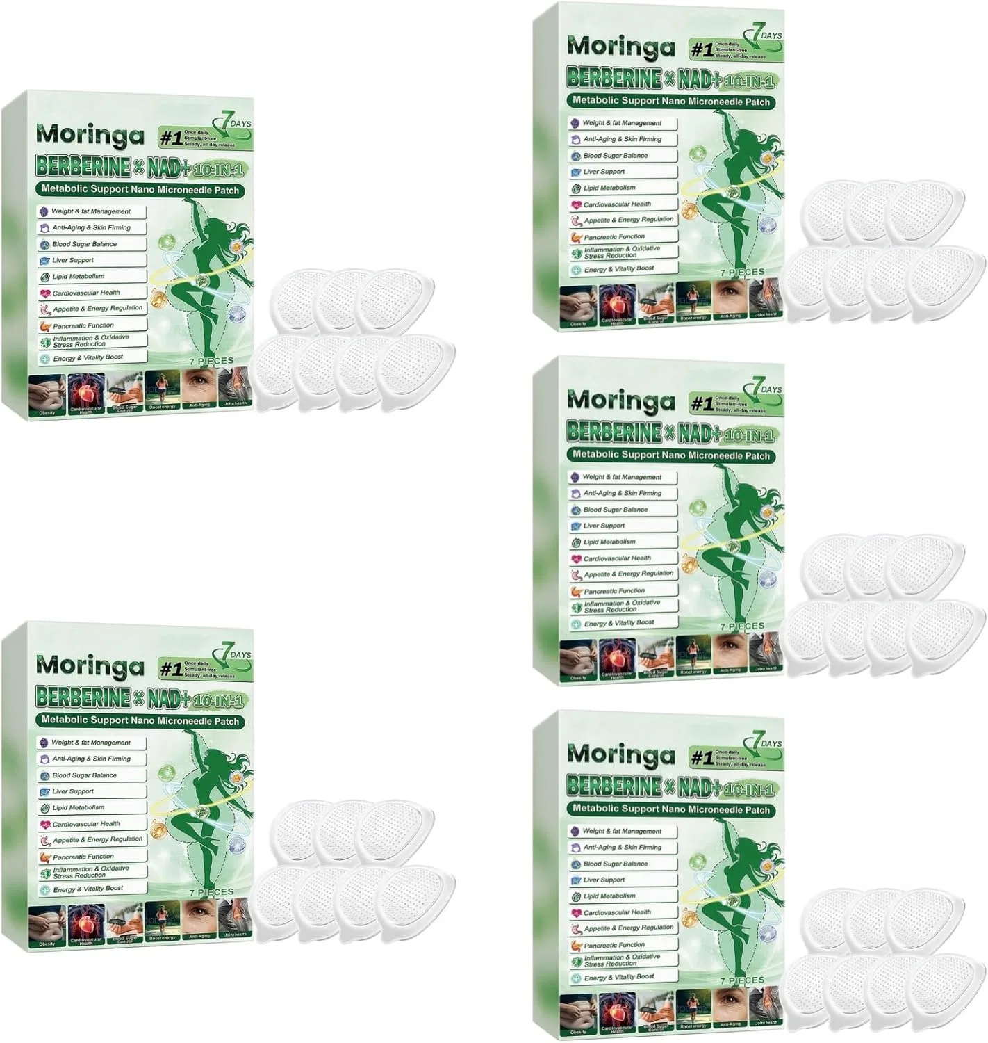 Пластыри с микроиглами Moringa x Berberine NAD+ 10-в-1 для тела (5 шт.) Generic, Nano Microneedle Plaster