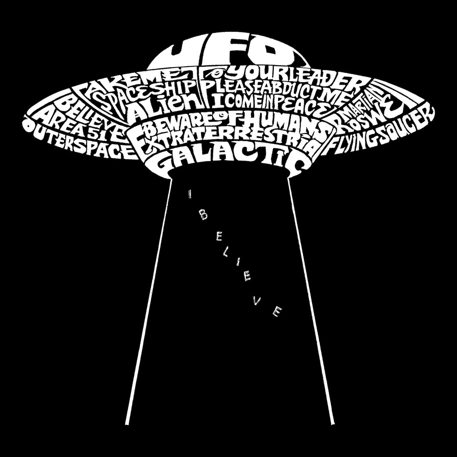 

Летающая тарелка НЛО — мужская бейсбольная футболка реглан с рисунком Word Art LA Pop Art