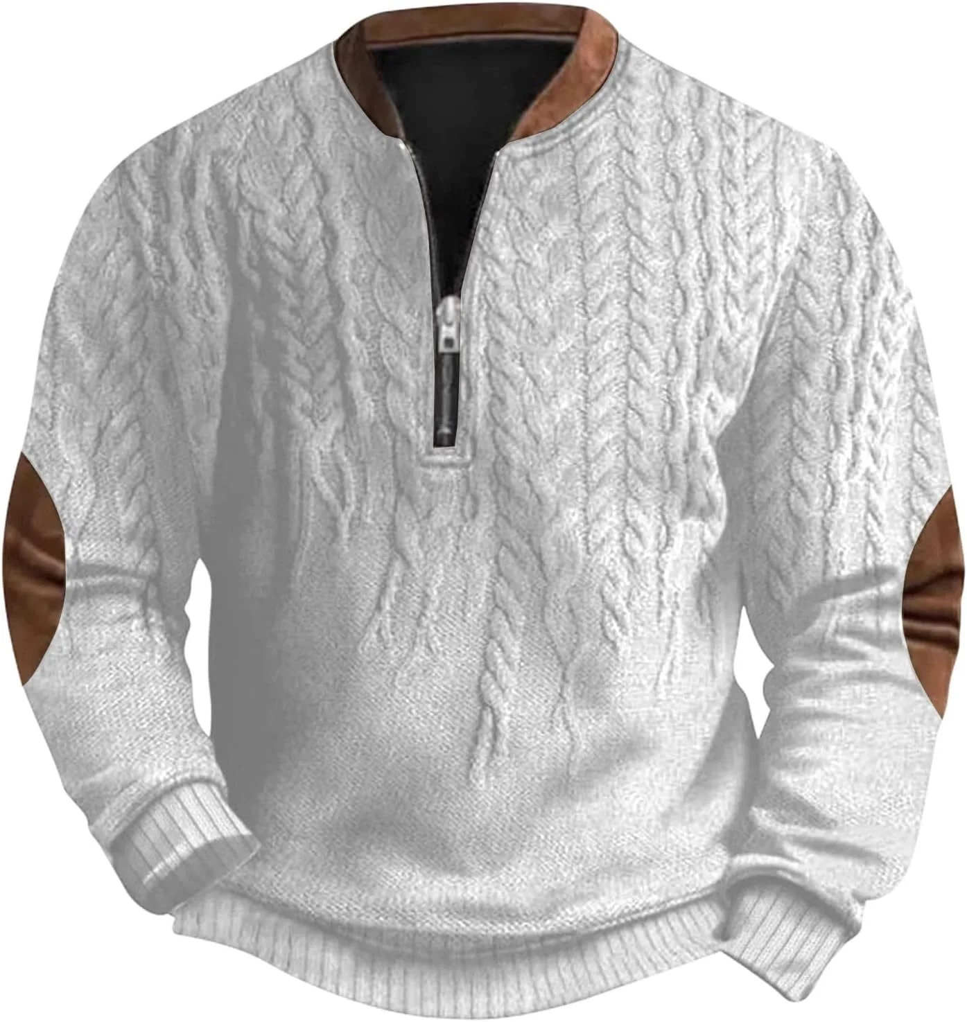 

Мужской свитер с кабельной вязкой и воротником стойкой