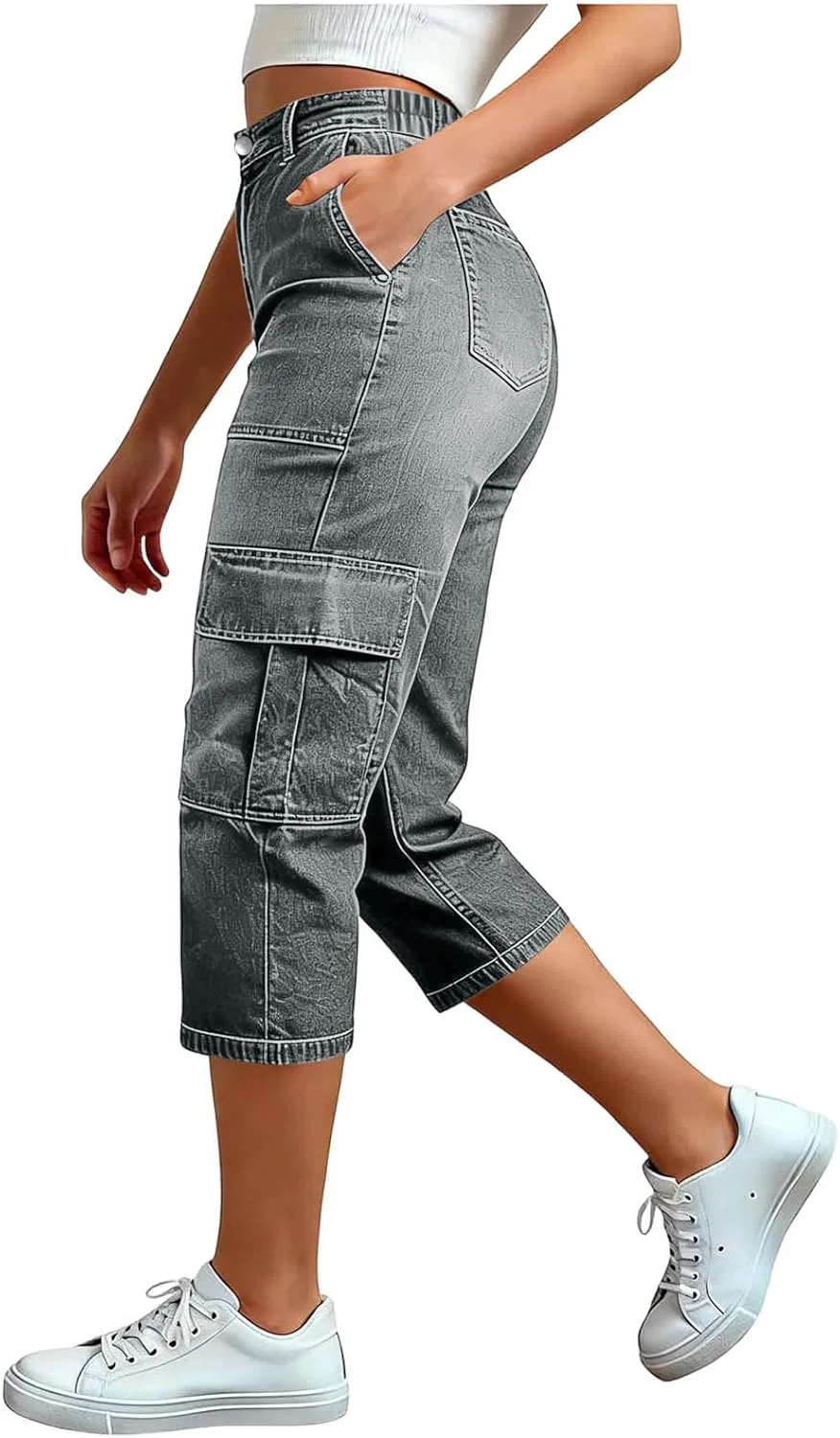 Активные брюки, карго, Gray Cargo Capris