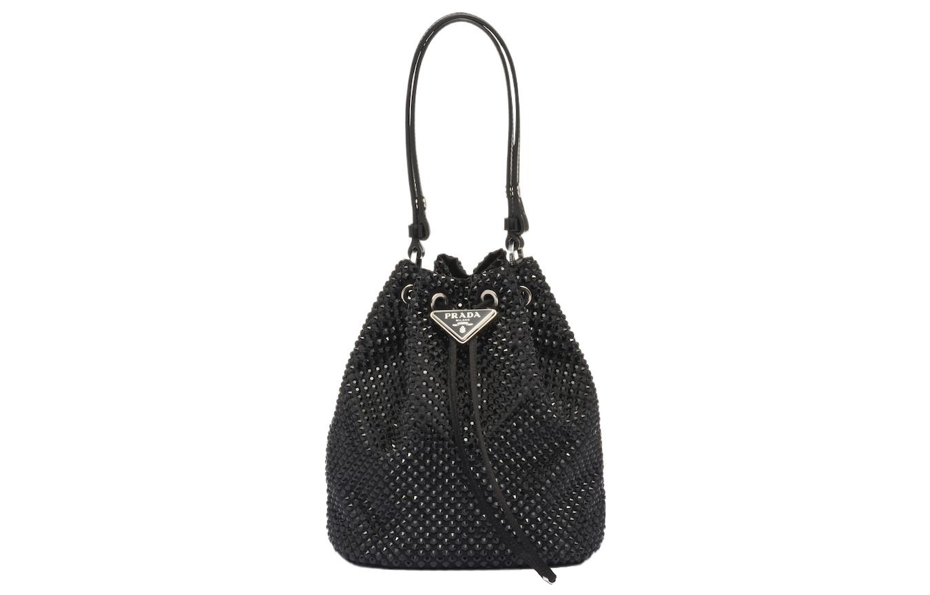 

PRADA Сумка-ведро из ткани, сумка через плечо, женская мини-сумка, черная