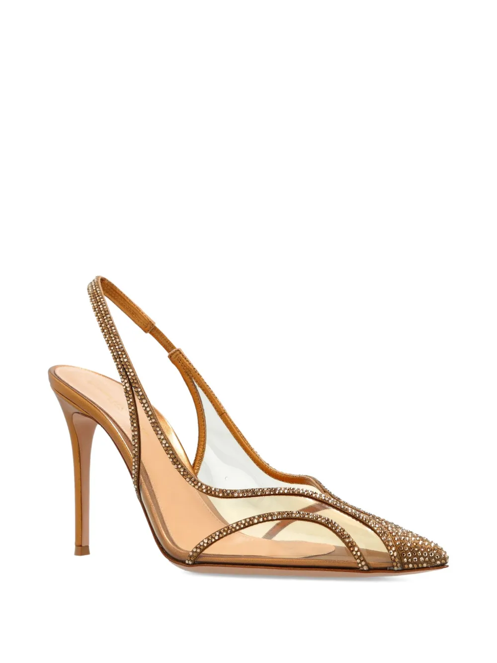 Туфли 95 с ремешком на пятке и кристаллами Gianvito Rossi, золотой — фото 2
