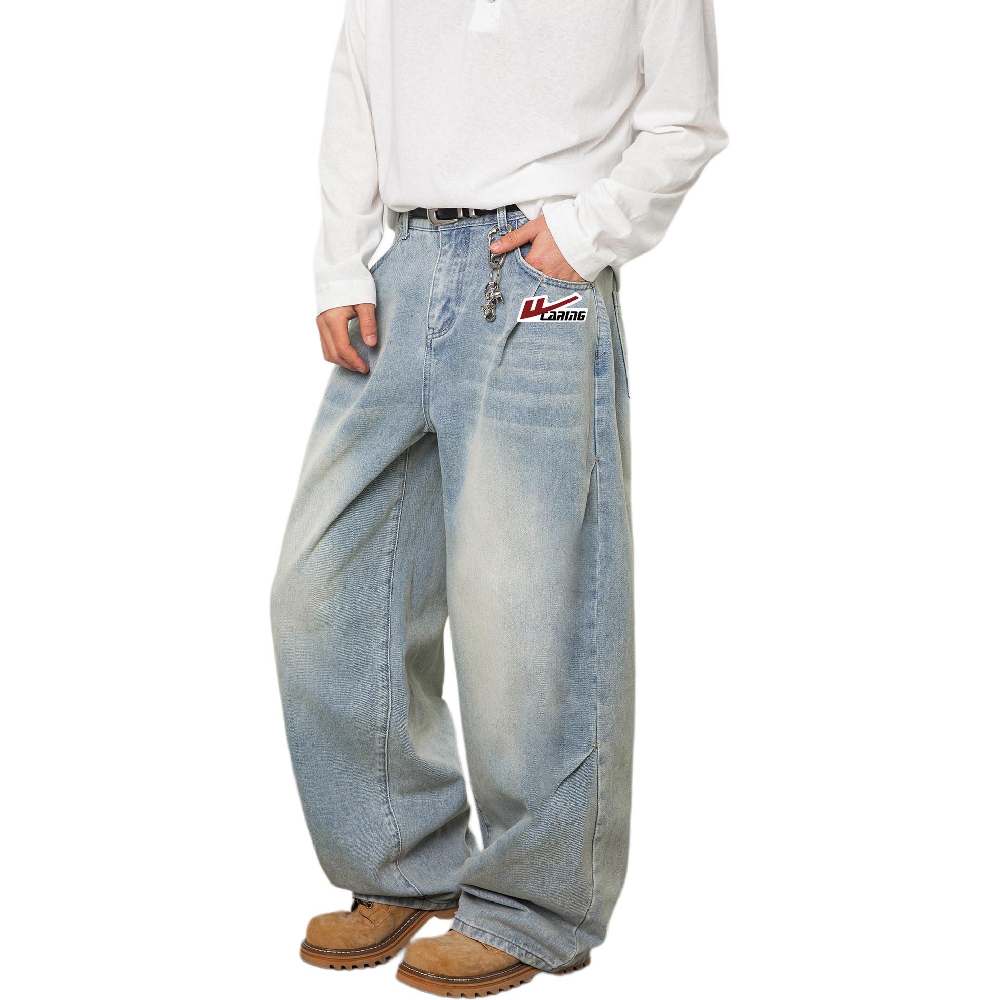 

WARRIOR Джинсы Unisex Light Gray Blue DIY Badge Moderate Straight Fit