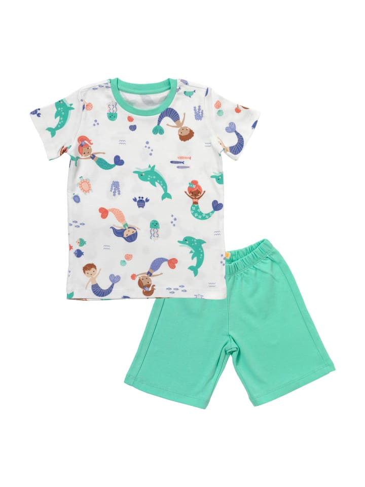 

Детские шорты из органического хлопка белого и бирюзового цветов. Schlummersack