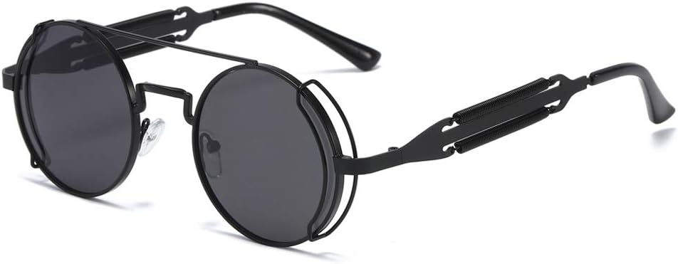 

kachawoo Женские ретро-солнцезащитные очки в стиле стимпанк Мужские солнцезащитные очки в круглой металлической оправе с защитой от УФ-излучения UV400 для летней вечеринки, Full Black