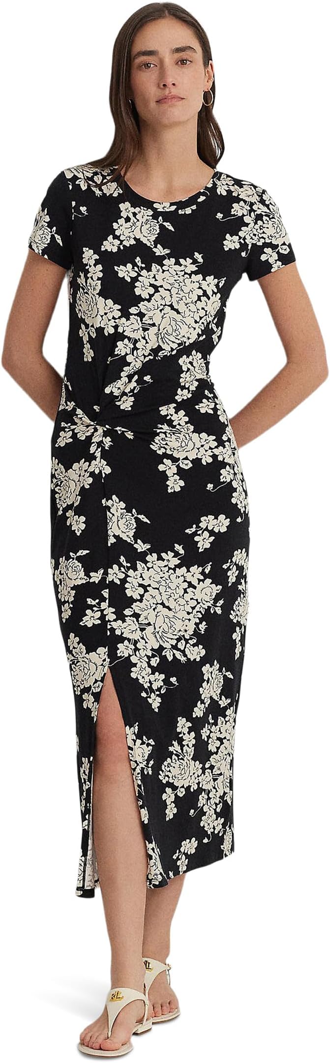 

Платье Lauren Ralph Lauren Floral Jersey Twist-Front Midi Dress, цвет Black/Cream