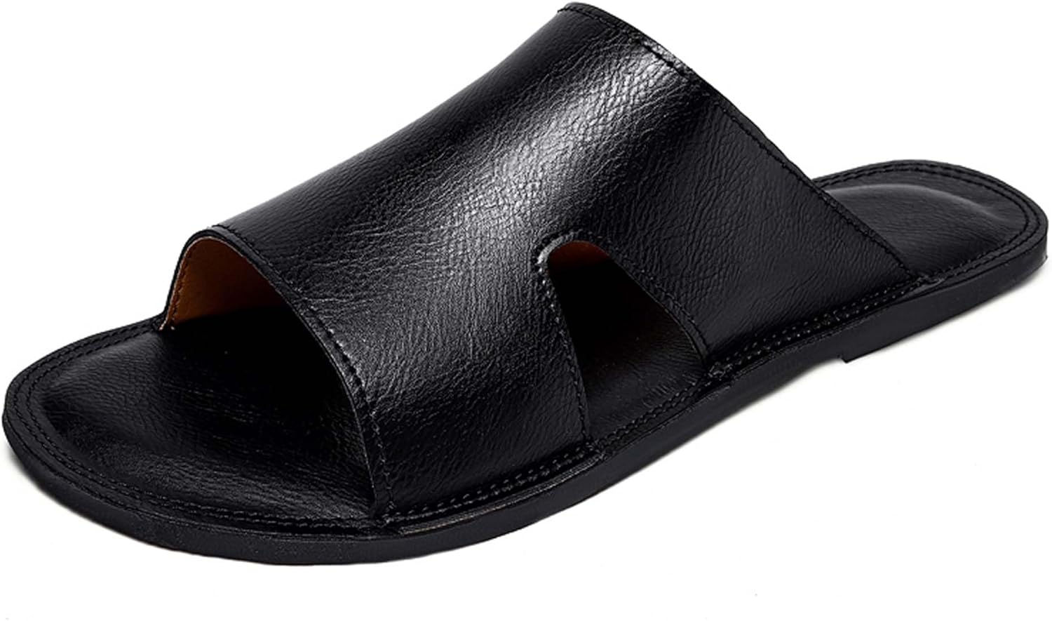 

Мужские сандалии-шлепанцы из натуральной кожи премиум-класса, модные повседневные для дома и улицы, противоскользящие, износостойкие, легкие Generic, черный