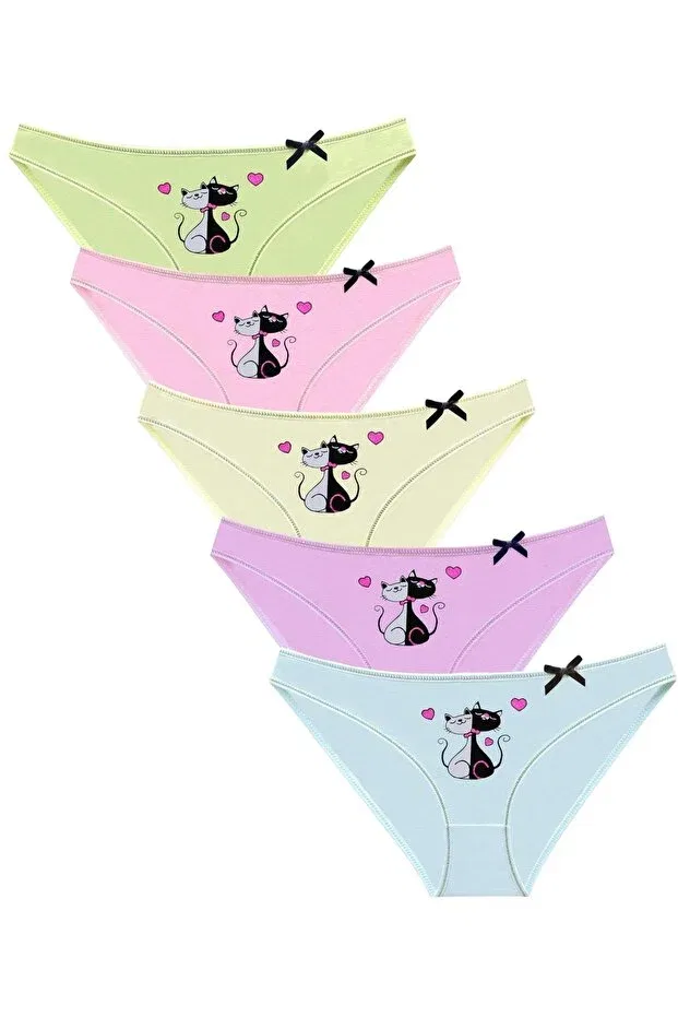 Детские трусы для девочек с принтом 1024 children's cat printed mix panties pack v21 Newlilla, Mixed Light Colors — фото 2
