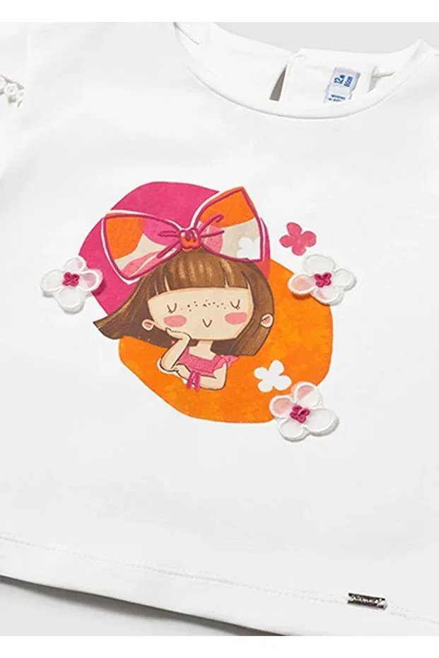Детская футболка для девочек с принтом Summer Baby Girl Pink Printed Tshirt Mayoral, Ecru — фото 3