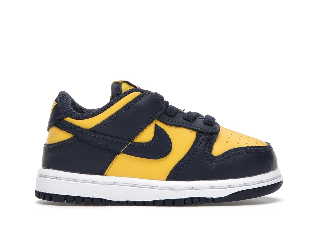 Детские кроссовки с верхом из кожи и замши Nike Dunk Low, Varsity Maize/Midnight Navy-White