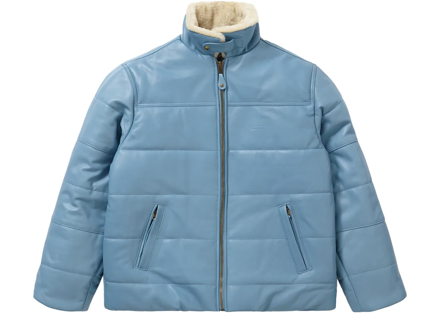 Мужская куртка с длинным рукавом Supreme Schott Shearling Collar Leather Puffy Jacket, Light Blue — фото 2