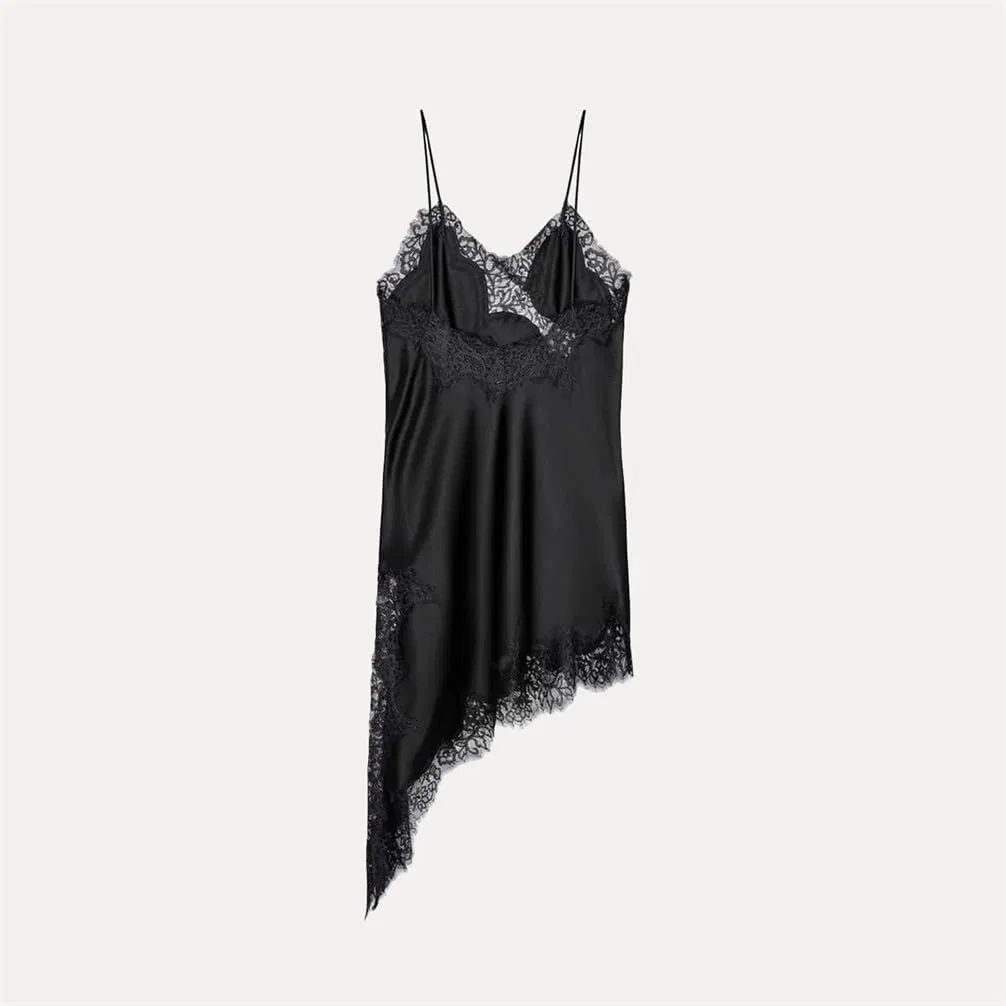 Женское асимметричное кружевное платье с декольте V-Neck, Black — фото 2