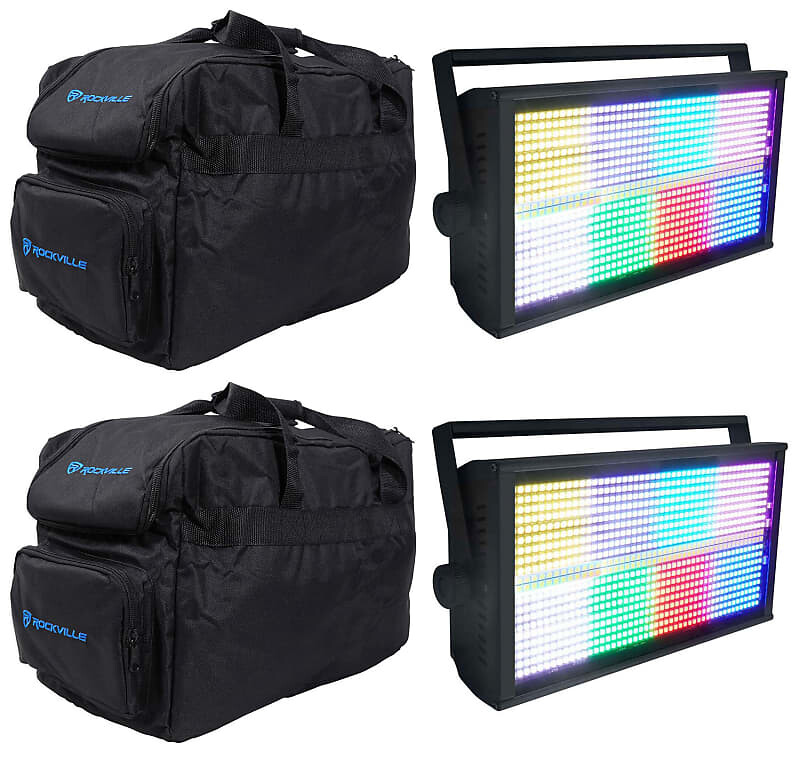 

(2) Rockville STAGE PANEL 864 LED RGB Pro Stage Wash Lights со стробоскопом/матрицей + сумки (2) STAGE PANEL 864+(2) RLB30