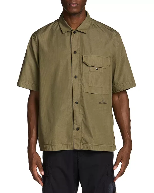 Мужская рубашка свободного кроя с нагрудным карманом Camicia relaxed fit pocket shirt Stone Island, Military Green