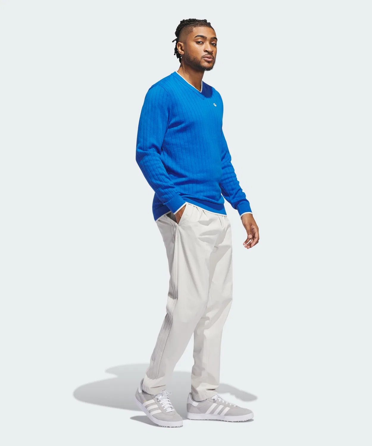 Мужской свитер из кашемира с V-образным вырезом Adidas Original Golf, Cobalt Blue — фото 3