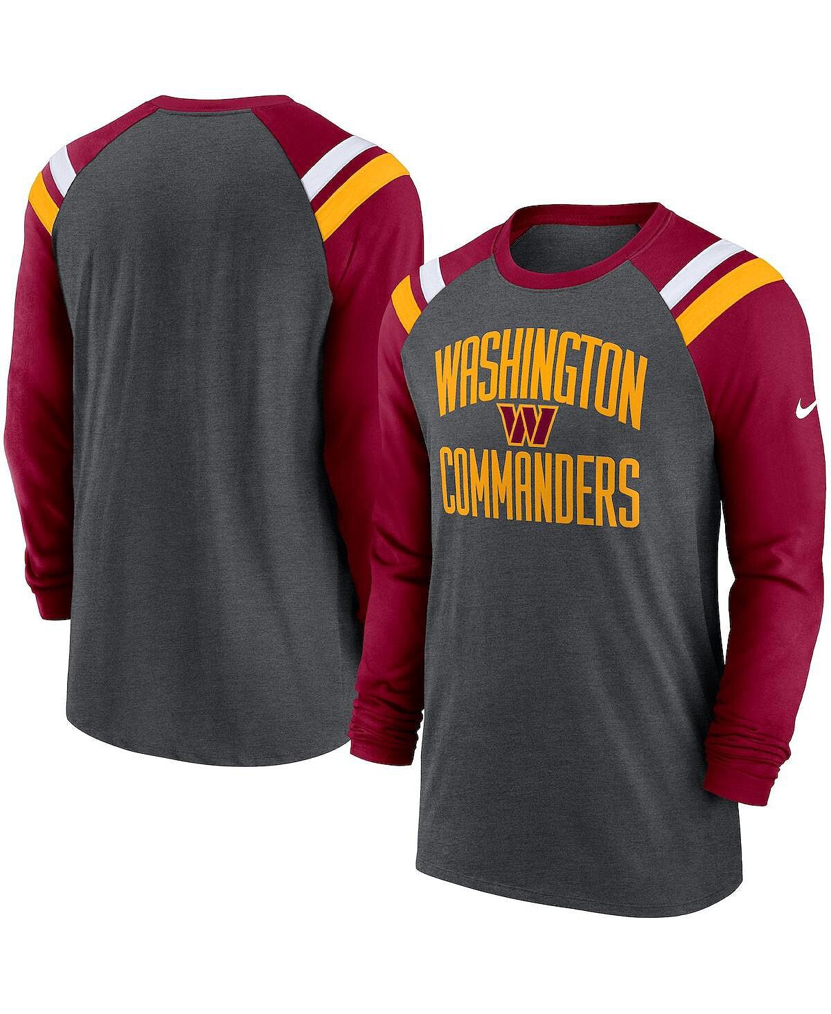 Мужская темно-серая, бордовая футболка washington commanders tri-blend реглан спортивная модная футболка с длинным рукавом Nike, мульти — фото 2