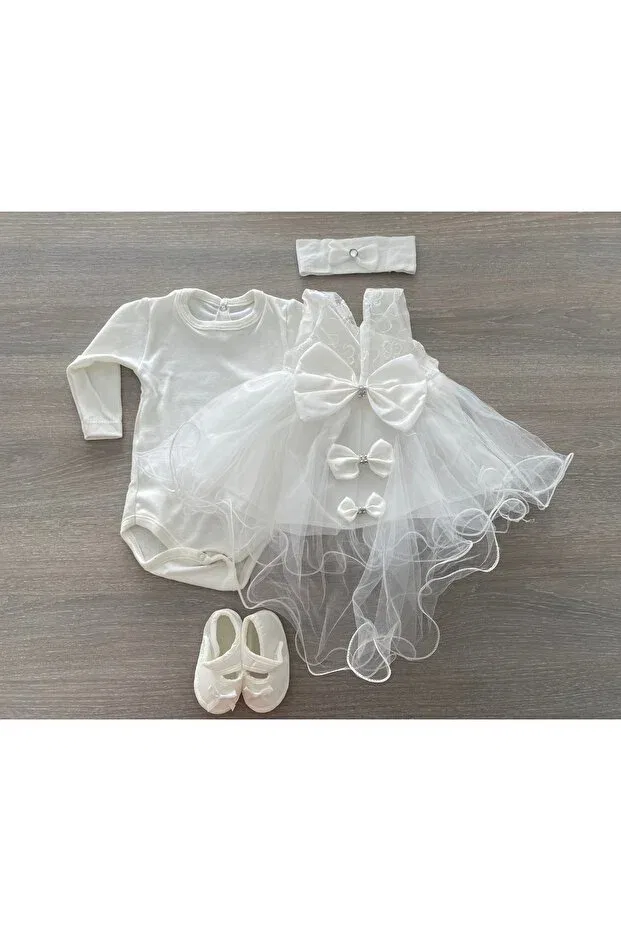 Детский комплект платьев с длинным рукавом Petite Ponpon Baby, White