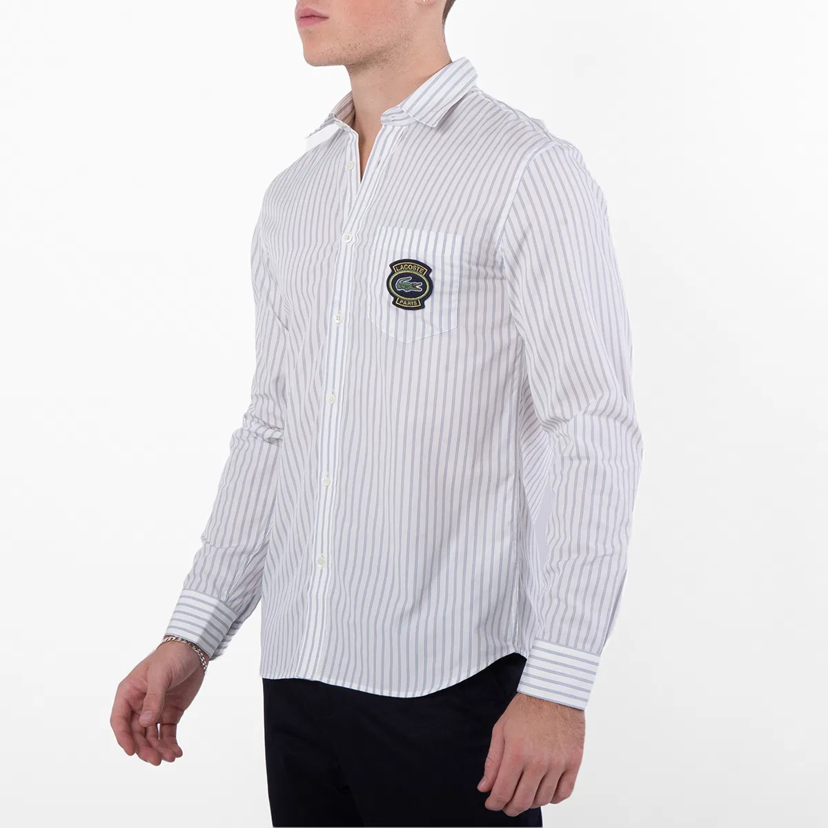 Рубашка с длинным рукавом из полосатого хлопкового поплина Striped Cotton Poplin Long-Sleeve Shirt Lacoste, Multicolor — фото 2