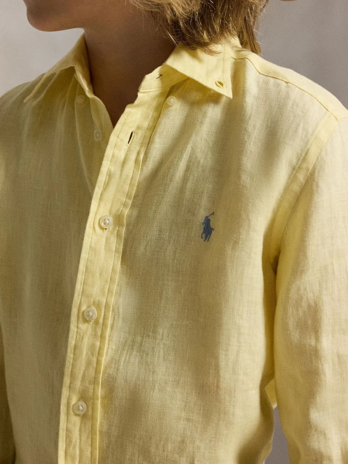 Рубашка из льна, модель с вышивкой Polo Ralph Lauren, бледно-желтый — фото 3
