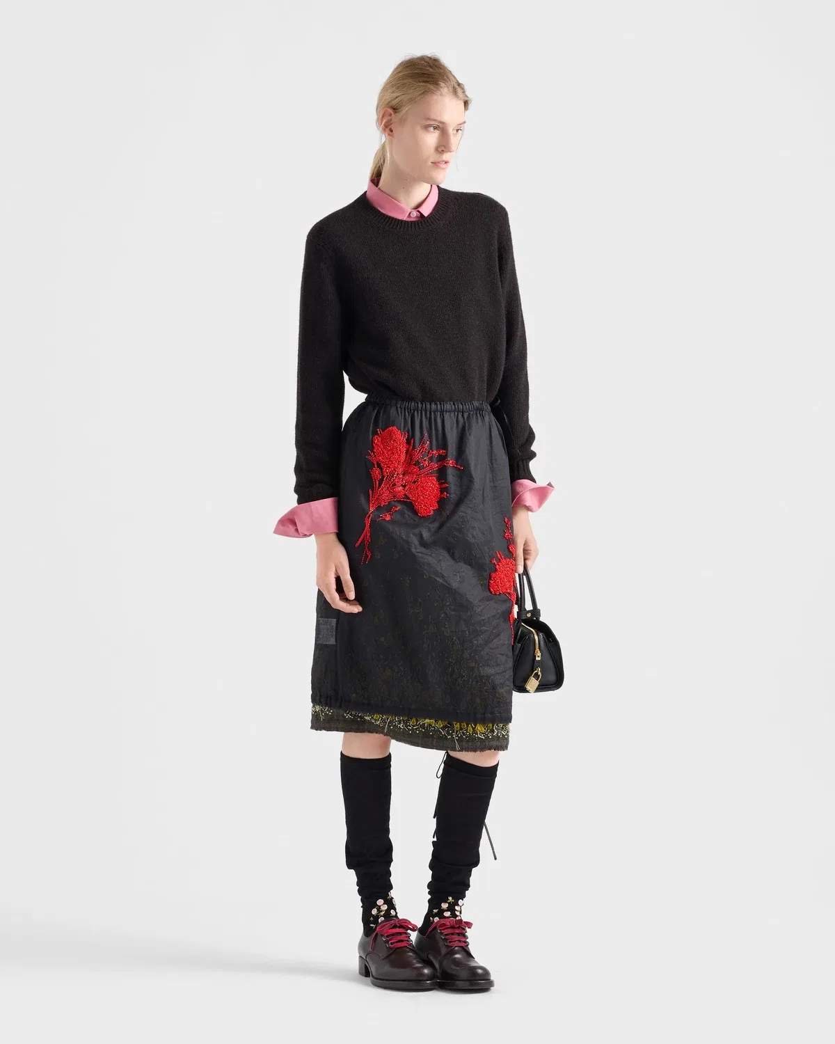 Вышитая юбка миди из органзы Prada, черный — фото 2