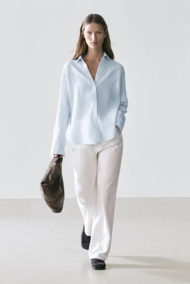 Женская рубашка с длинным рукавом Massimo Dutti, Sky Blue