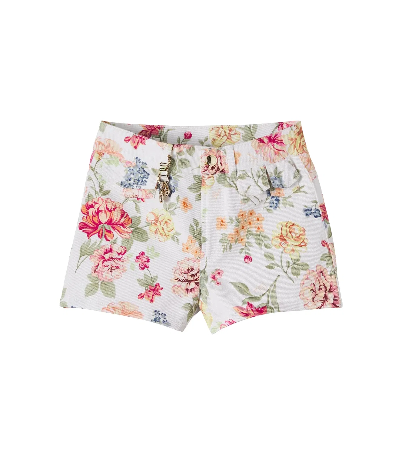 Шорты хлопковые с цветочным принтом Chloé Kids, белый