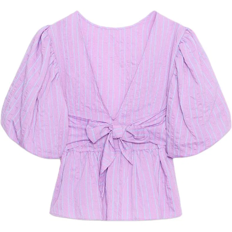 Женская рубашка с круглым вырезом Pink/Light Purple ZARA — фото 3