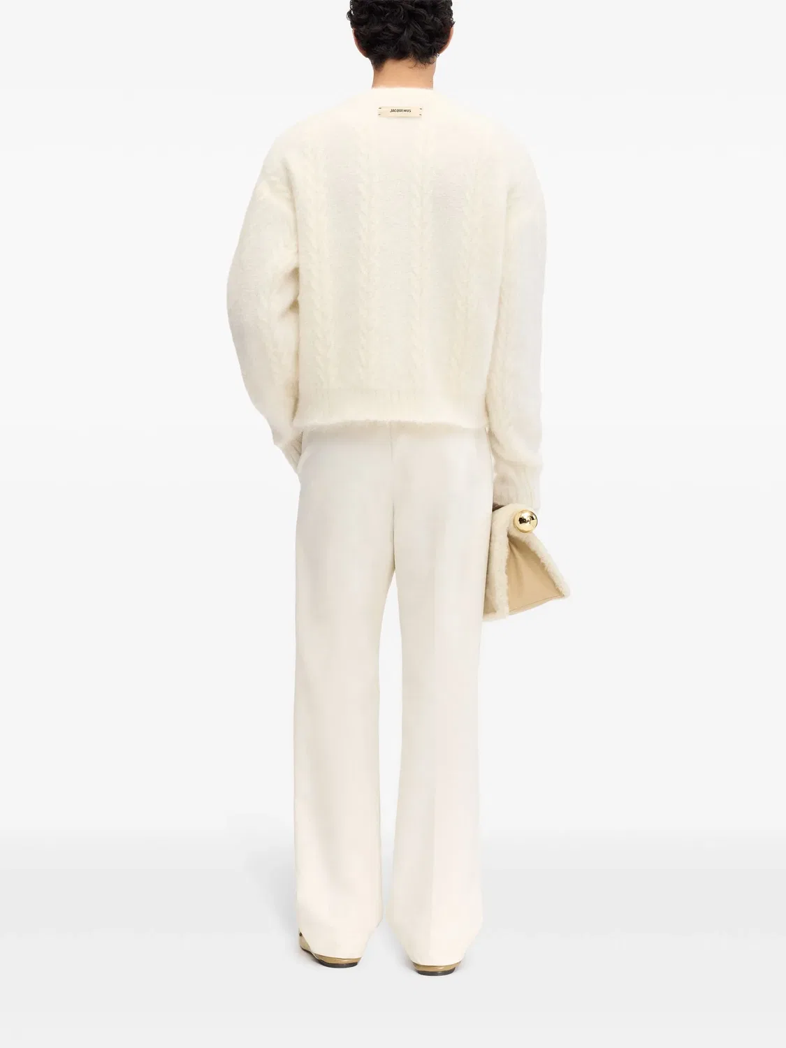 Свитер из вязки "Кабель" с круглым вырезом Jacquemus, белый — фото 4