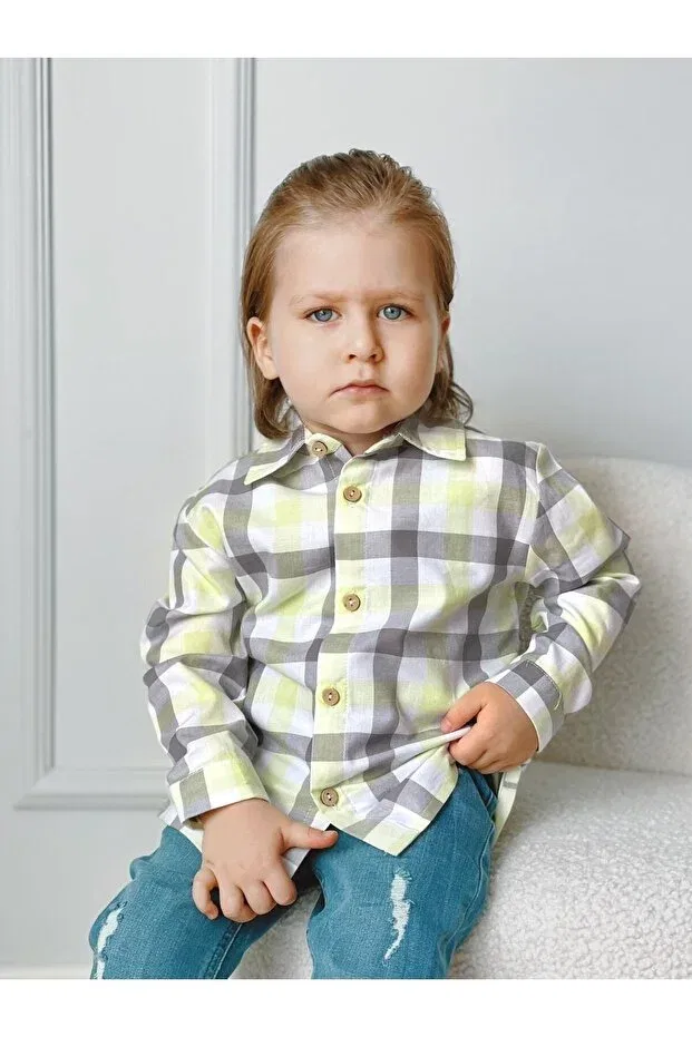 Детская рубашка для мальчиков с длинным рукавом Ares Kids Fashion, Plaid Gray — фото 2
