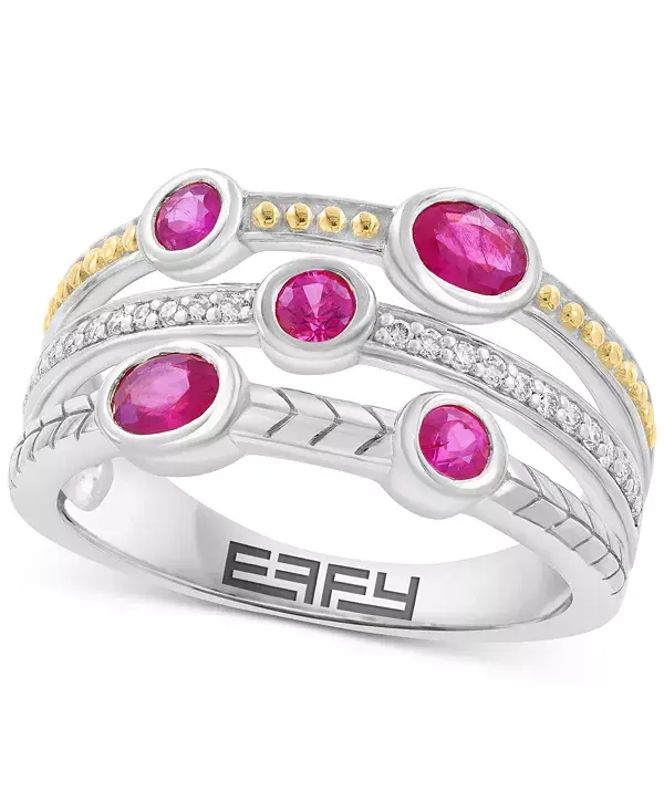 

Трехрядное кольцо с сапфирами Effy (5/8 карата) и бриллиантами (1/10 карата) из стерлингового серебра (также с рубином) Effy Collection, ruby