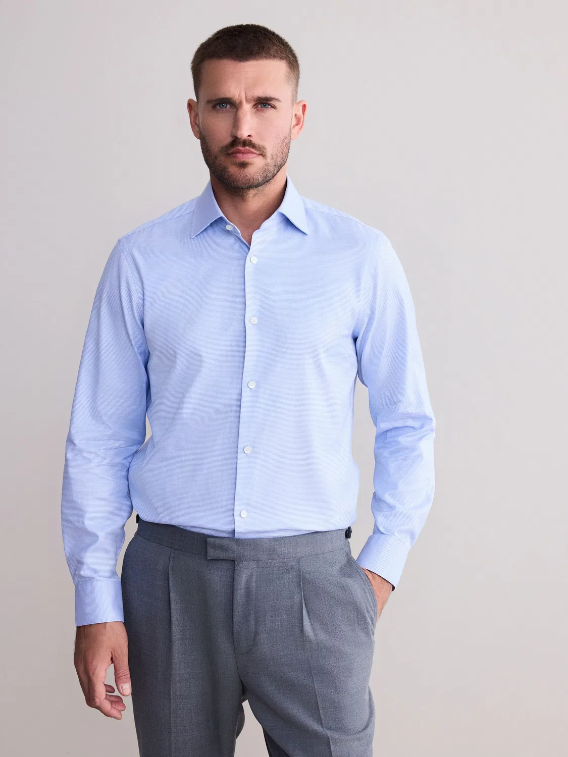 Рубашка с текстурой, Slim Fit, Signature Next, синяя — фото 3