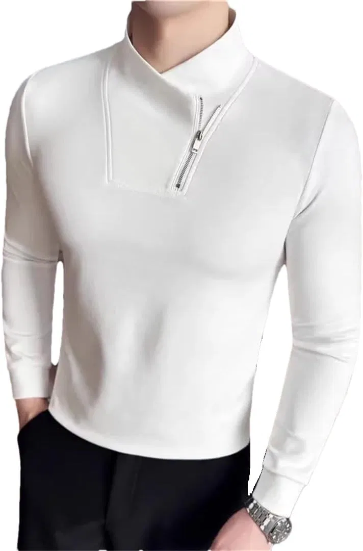 Мужская футболка с молнией облегающая Casual, White