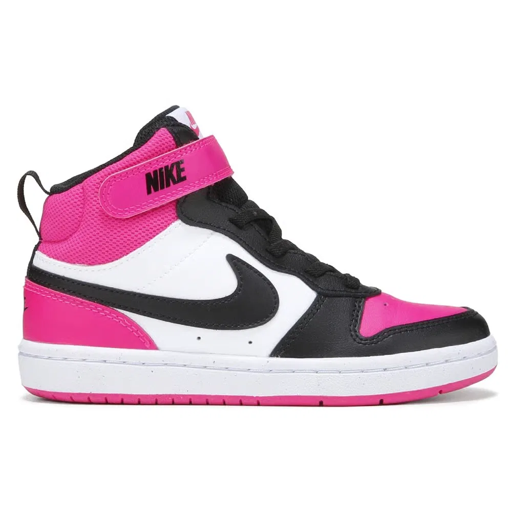 Детские высокие кроссовки Court Borough Mid 2 Nike, White/Black/Pink — фото 2