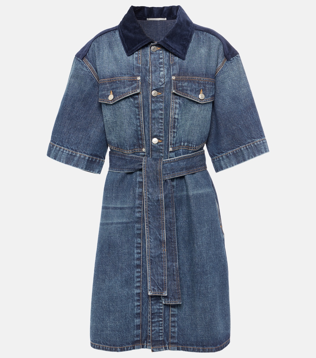 

Мини-платье из денима с отделкой из вельвета Stella McCartney, Vintage Dark