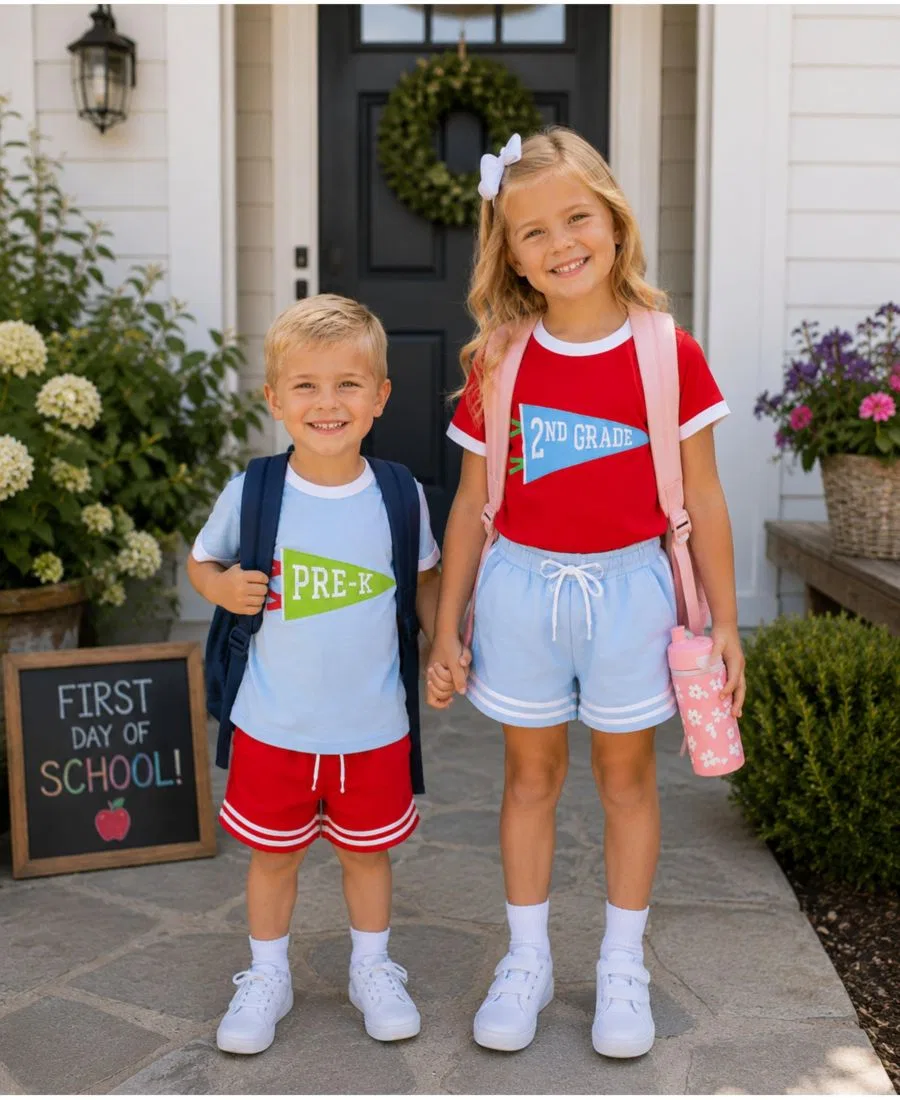Футболка с принтом School Years Pre-K Bits & Bows, Blue/Green/White/Red — фото 4