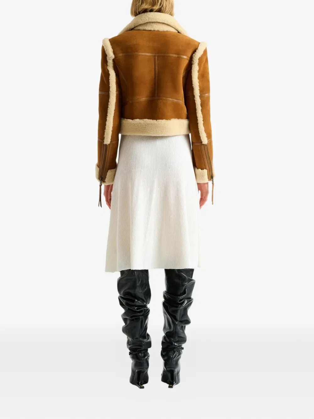 Байкерская куртка из овчины Balmain, коричневый — фото 3