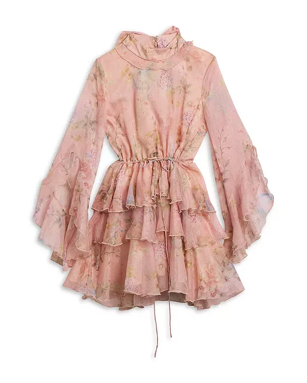 Детское платье для девочек с длинным рукавом Anyssa Floral Mini Dress Bardot, Peach Flor