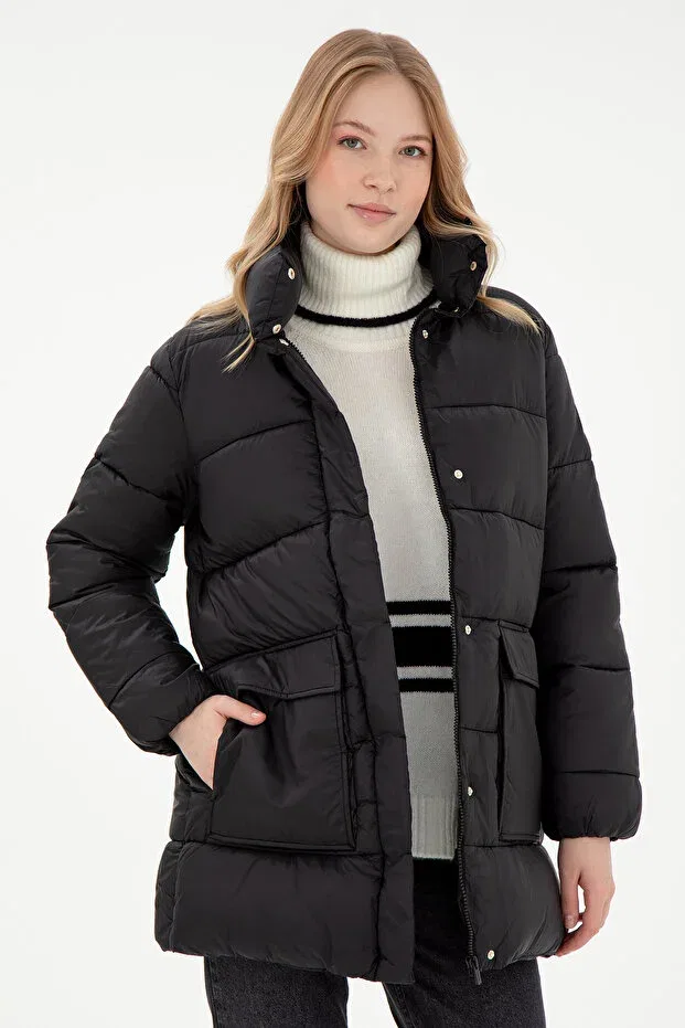 Женское длинное пальто с воротником-стойкой U.S. Polo Assn., Black — фото 4